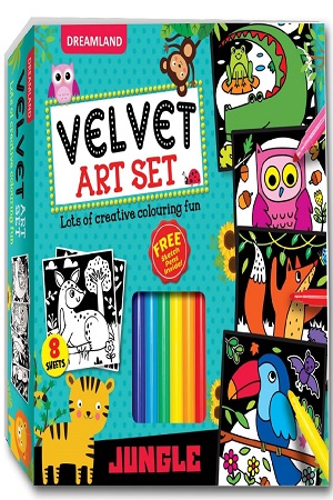 Jungle - Velvet Art Set with 10 Free Sketch Pens : Children Colouring Activity Pack Box Set